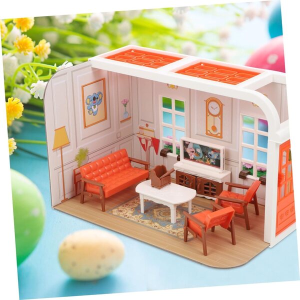 Mini Kit Casa Salotto con Mobili in Plastica per Bambini e Decorazioni Micro Scena