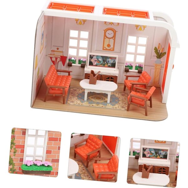 Mini Kit Casa Salotto con Mobili in Plastica per Bambini e Decorazioni Micro Scena