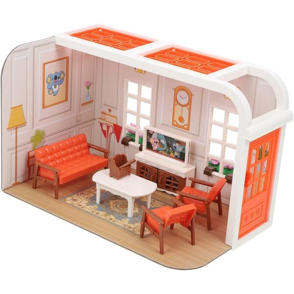Mini Kit Casa Salotto con Mobili in Plastica per Bambini e Decorazioni Micro Scena