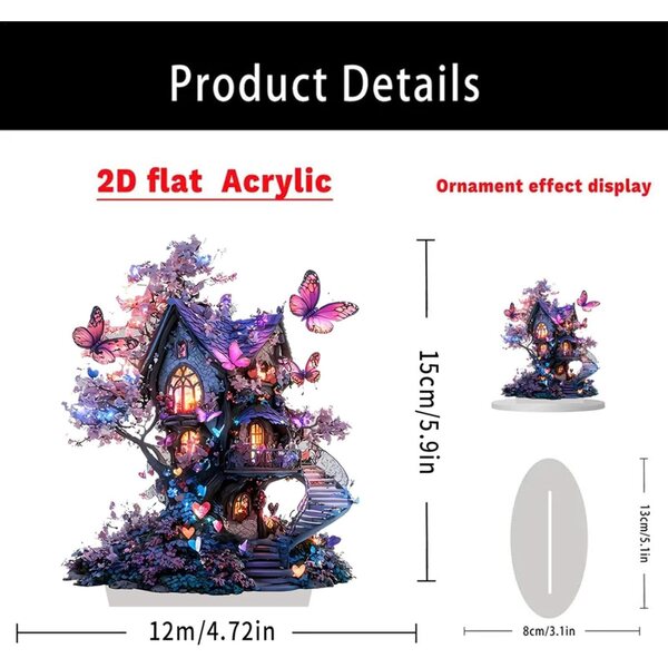Fairy Garden House - Decorazione Casa Papillon 2D in acrilico impermeabile 15 cm