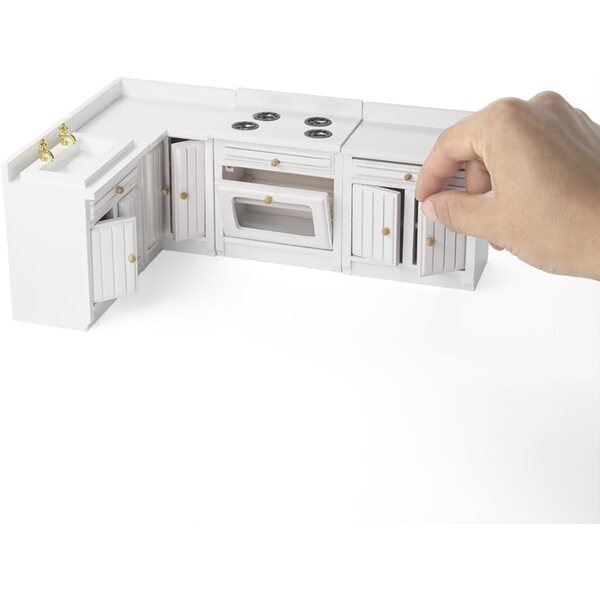 Set Cucina Miniatura 1/12 Odoria: Lavello, Forno, Credenza in Legno Dettagliato