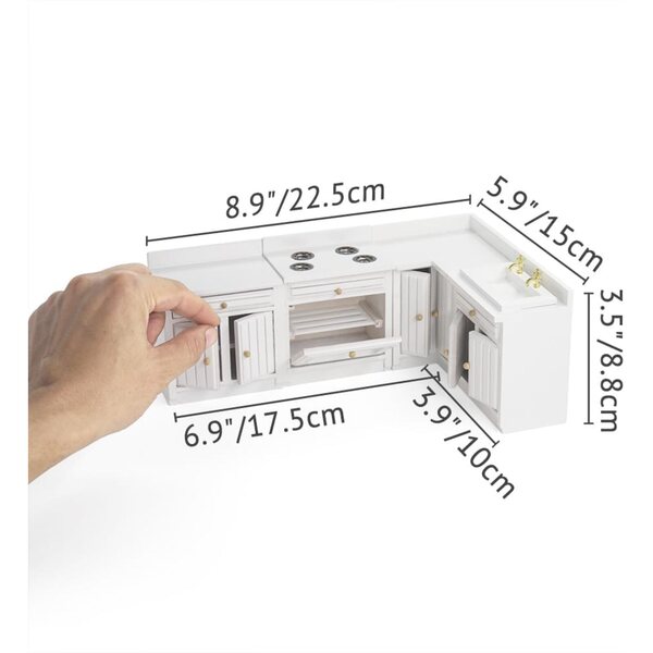 Set Cucina Miniatura 1/12 Odoria: Lavello, Forno, Credenza in Legno Dettagliato