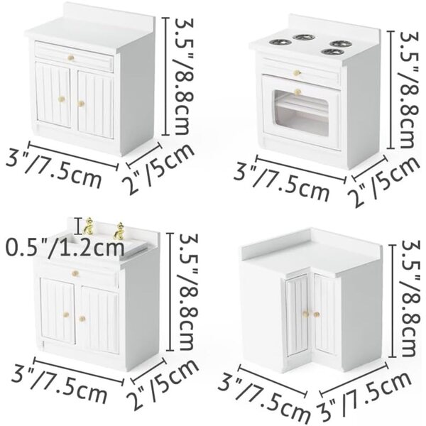 Set Cucina Miniatura 1/12 Odoria: Lavello, Forno, Credenza in Legno Dettagliato