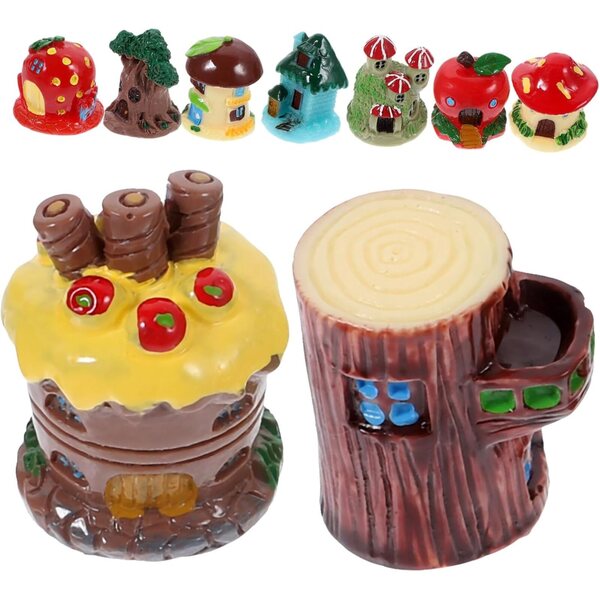 Set 9 Mini Case in Resina Vaguelly per Decorazione Mini Giardino e Micro Paesaggio