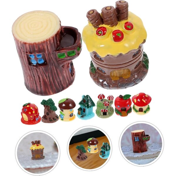 Set mit 9 Vaguelly-Minihäusern aus Kunstharz für die Dekoration von Minigärten und Mikrolandschaften