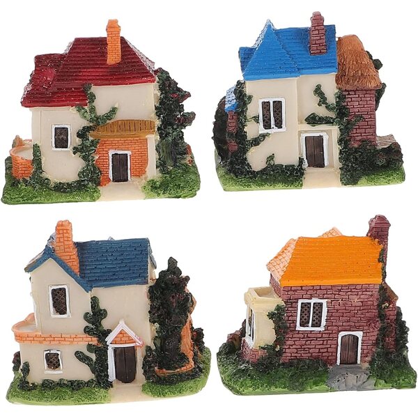 Vaguelly Set 4 Miniature Case in Resina per Decorazioni Giardino e Casa