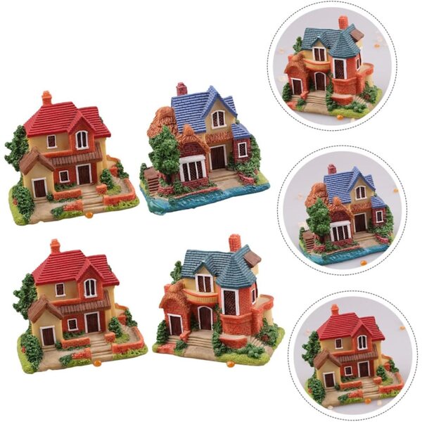Vaguelly Set 4 Miniature Case in Resina per Decorazioni Giardino e Casa