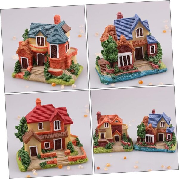 Vaguelly Set 4 Miniature Case in Resina per Decorazioni Giardino e Casa