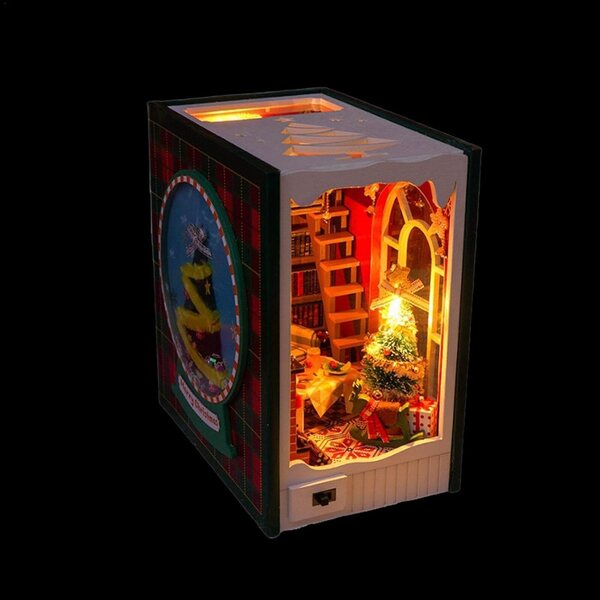 Kit Casa di Bambole Miniatura in Legno con Luci LED, Decorazione Natale 13,5x9x15 cm