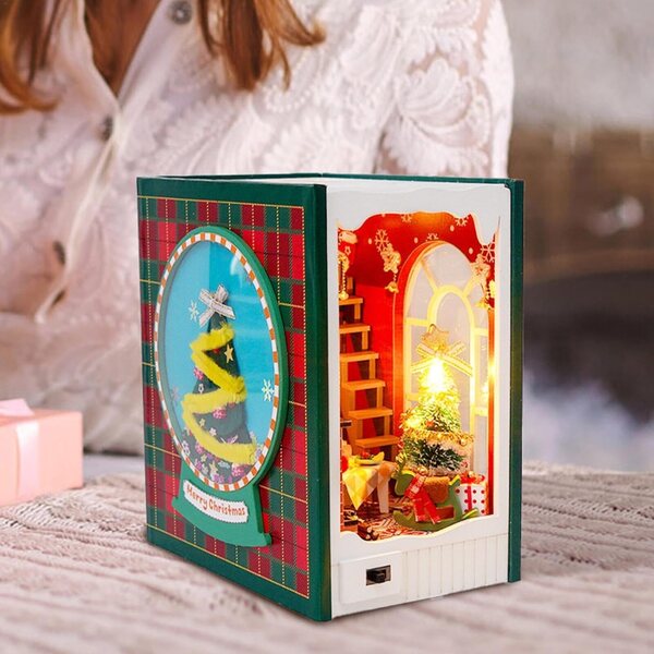 Kit Casa di Bambole Miniatura in Legno con Luci LED, Decorazione Natale 13,5x9x15 cm