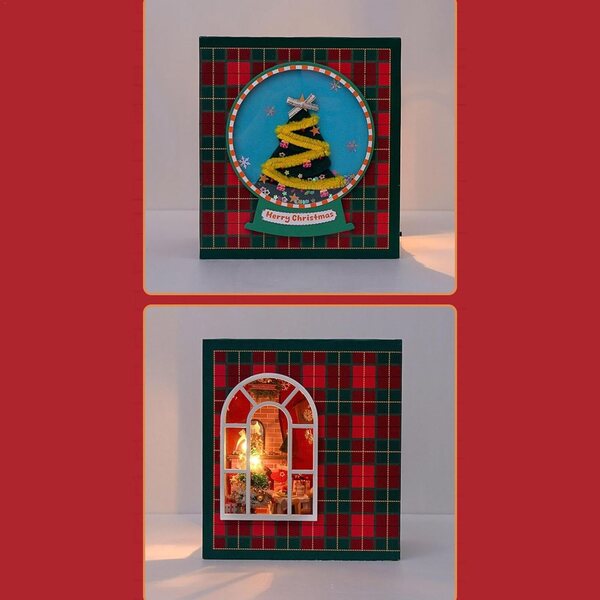 Kit Casa di Bambole Miniatura in Legno con Luci LED, Decorazione Natale 13,5x9x15 cm
