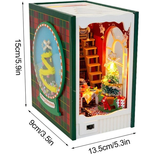 Kit Casa di Bambole Miniatura in Legno con Luci LED, Decorazione Natale 13,5x9x15 cm