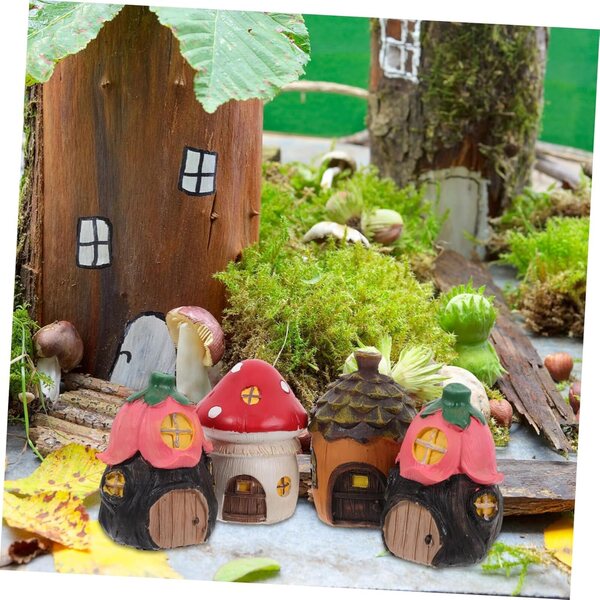 Accessori Giardino Miniature in Resina 4 Pezzi Decorazioni per Casa e Ufficio