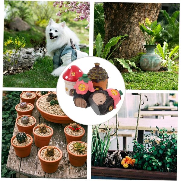 Accessori Giardino Miniature in Resina 4 Pezzi Decorazioni per Casa e Ufficio