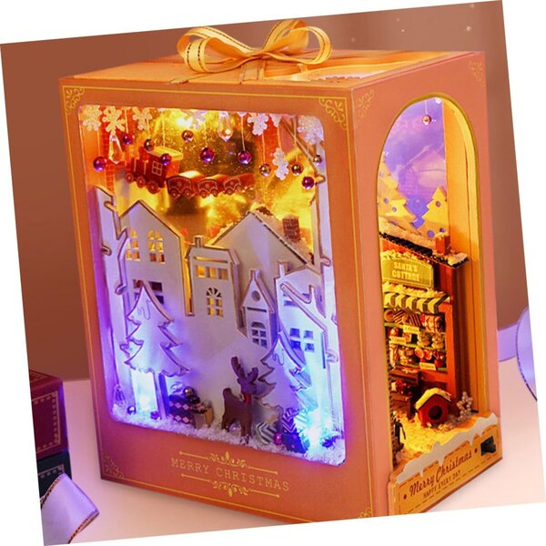 Kit Casa in Miniatura in Legno da Assemblare DIY Decorazione Vintage Natale 18x15x10 cm