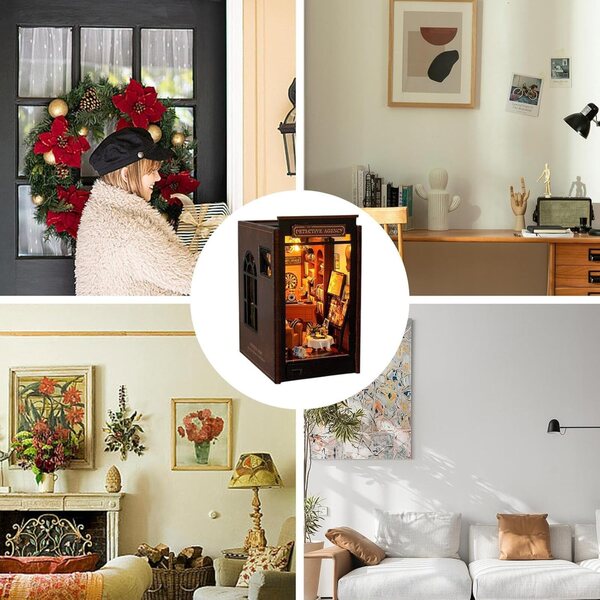 Kit Miniatura Casa delle Bambole Qikam Book Nook in Legno - Decorazione Artistica e Funzionale