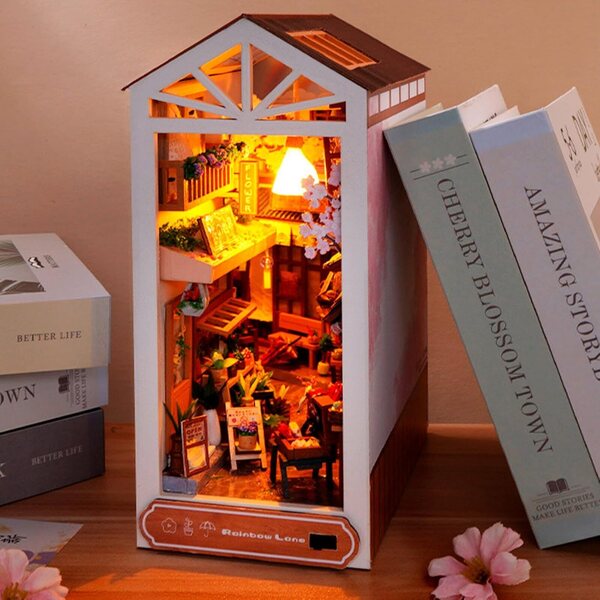 SUNDEER TC16 Kit Casa delle Bambole in Legno 3D Fai-da-Te, Decorazione Biblioteca 15,9x9,2x22,5 cm