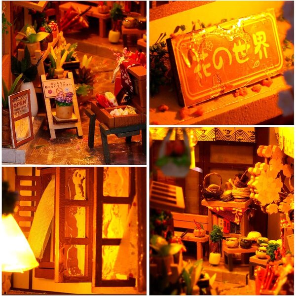 SUNDEER TC16 Kit Casa delle Bambole in Legno 3D Fai-da-Te, Decorazione Biblioteca 15,9x9,2x22,5 cm