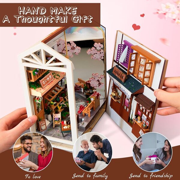 SUNDEER TC16 Kit Casa delle Bambole in Legno 3D Fai-da-Te, Decorazione Biblioteca 15,9x9,2x22,5 cm