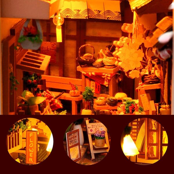 SUNDEER TC16 Kit Casa delle Bambole in Legno 3D Fai-da-Te, Decorazione Biblioteca 15,9x9,2x22,5 cm