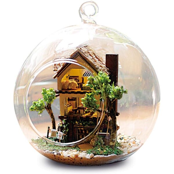 Restokki Kit Casa delle Bambole in Legno e Vetro con Mobili, 14 cm, DIY creativo