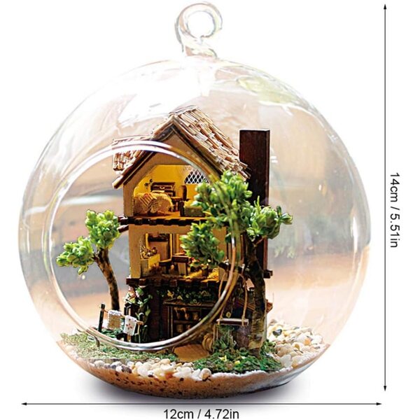 Restokki Kit Casa delle Bambole in Legno e Vetro con Mobili, 14 cm, DIY creativo