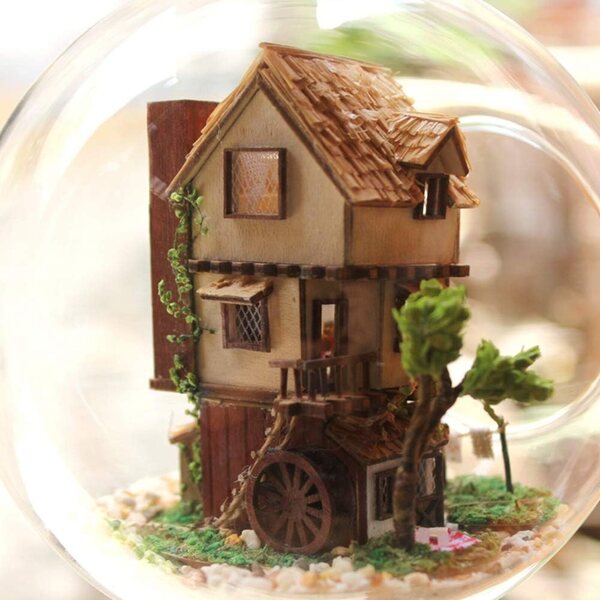 Restokki Kit Casa delle Bambole in Legno e Vetro con Mobili, 14 cm, DIY creativo