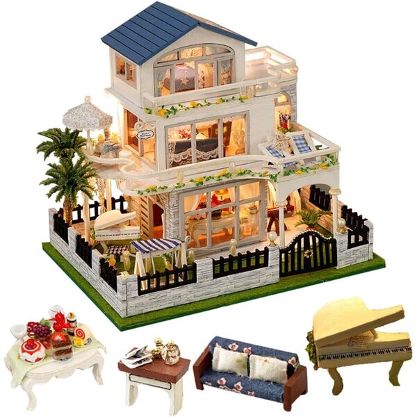 Maison Miniature in Legno 3D da Montare - Kit Creativo con Mobili e LED