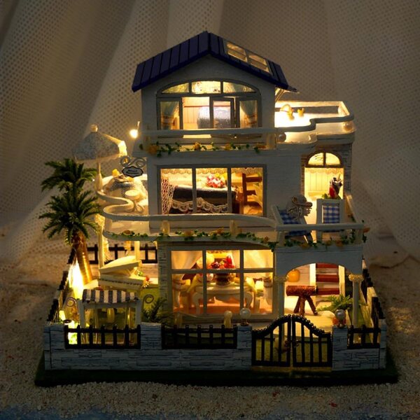 Maison Miniature in Legno 3D da Montare - Kit Creativo con Mobili e LED