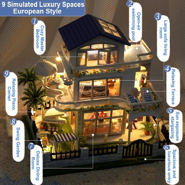 Maison Miniature in Legno 3D da Montare - Kit Creativo con Mobili e LED