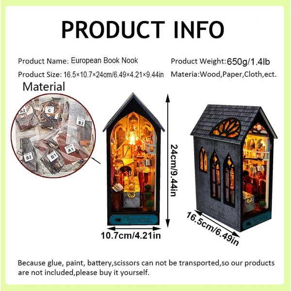 3D-Puppenhaus-Bausatz aus Holz mit LED – DIY-Buchnook-Dekoration