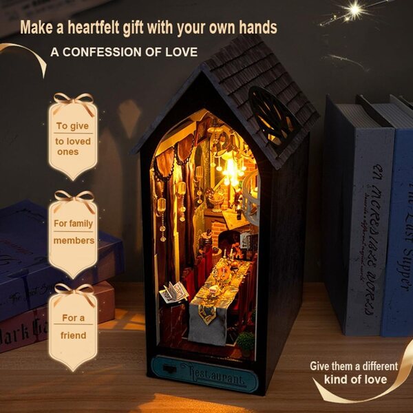 3D-Puppenhaus-Bausatz aus Holz mit LED – DIY-Buchnook-Dekoration