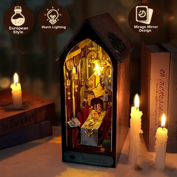 3D-Puppenhaus-Bausatz aus Holz mit LED – DIY-Buchnook-Dekoration