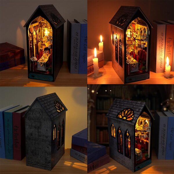 3D-Puppenhaus-Bausatz aus Holz mit LED – DIY-Buchnook-Dekoration