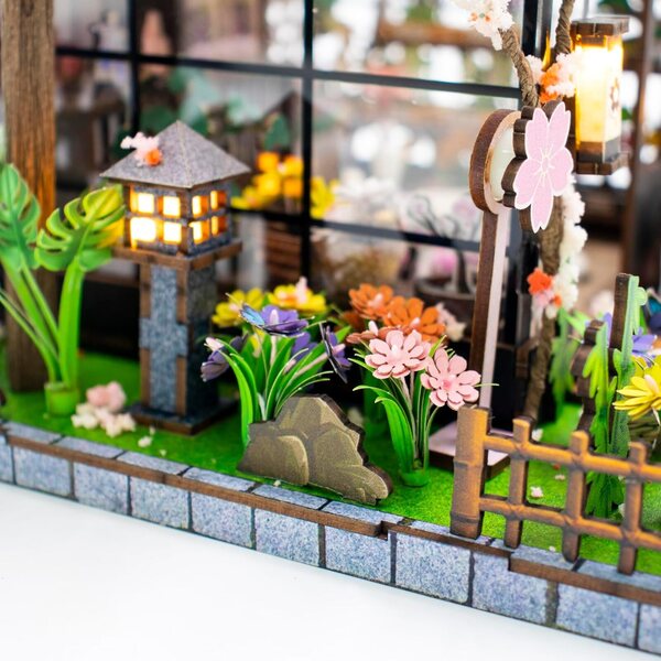 Spilay Kit Casa Miniatura Giardino Sakura con LED, Kit DIY Decorazione Creativa