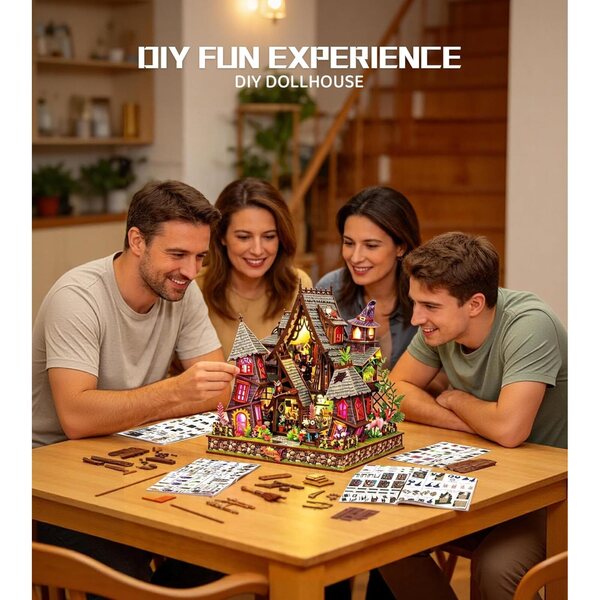 Spilay Kit casa delle bambole miniatura fai da te con musica e LED caldo, regalo creativo