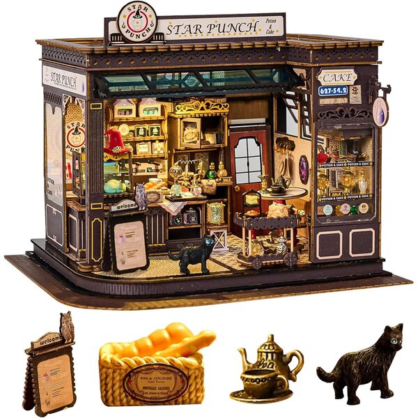 Kit casa delle bambole fai-da-te Spilay con carillon e LED, miniatura in legno