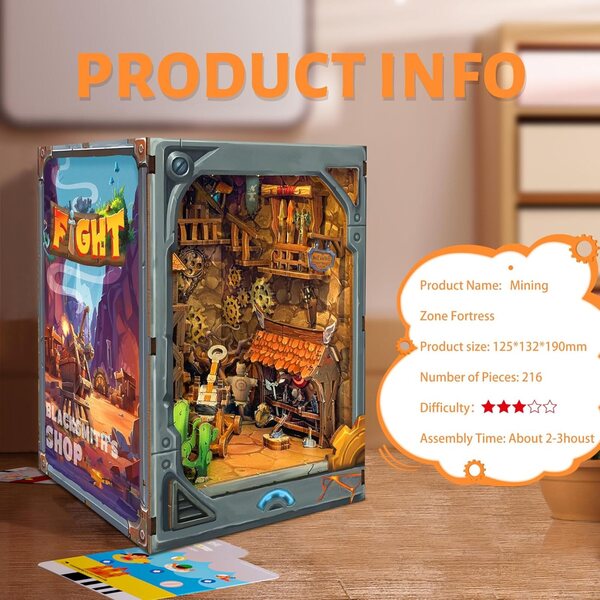 Spilay Kit Casa delle Bambole Serre-libri con LED per Bambini e Adulti, Fai da Te in Legno