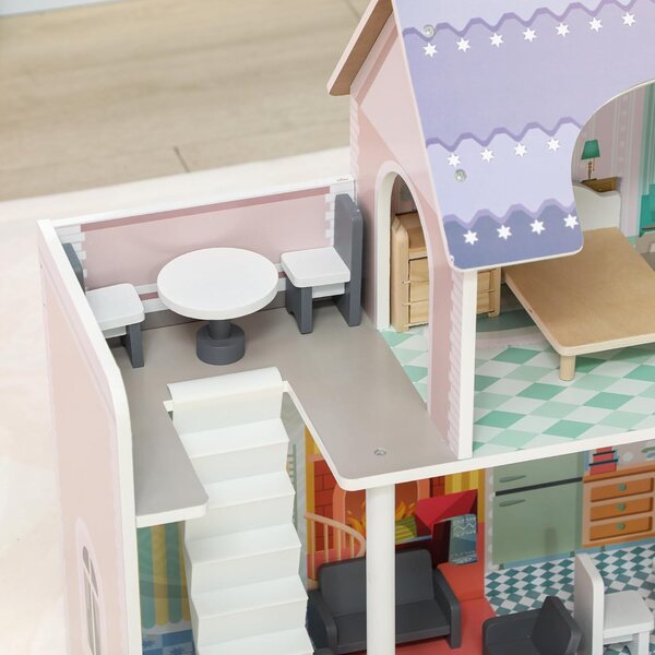 Casa delle bambole AIYAPLAY in legno con balcone e 13 mobili, 2 piani, 60 cm