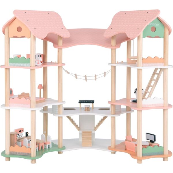 3-stöckiges Puppenhaus aus Holz mit 31 realistischen Zubehörteilen – für Kinder von 3 bis 8 Jahren