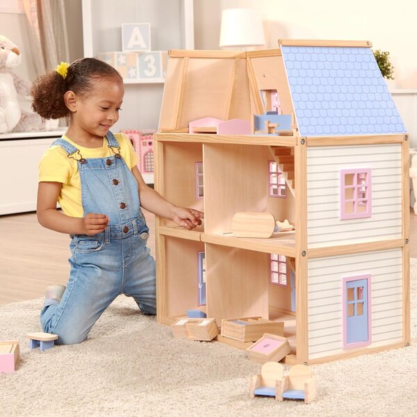 Casa delle Bambole in Legno Melissa & Doug a 3 Piani con 19 Mobili Dipinti a Mano