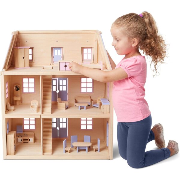 Casa delle Bambole in Legno Melissa & Doug a 3 Piani con 19 Mobili Dipinti a Mano