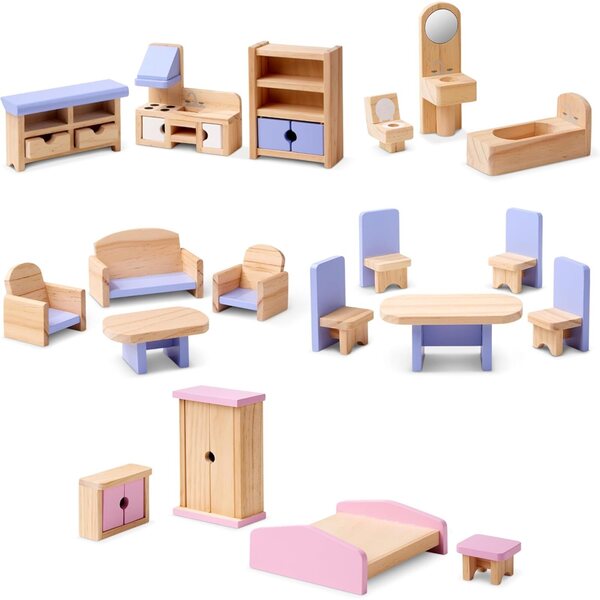 Casa delle Bambole in Legno Melissa & Doug a 3 Piani con 19 Mobili Dipinti a Mano