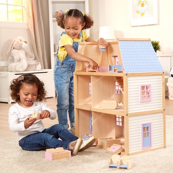 Casa delle Bambole in Legno Melissa & Doug a 3 Piani con 19 Mobili Dipinti a Mano