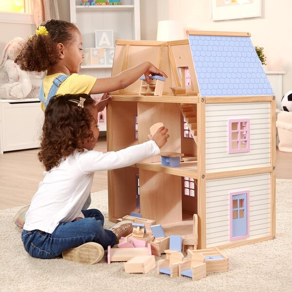 Casa delle Bambole in Legno Melissa & Doug a 3 Piani con 19 Mobili Dipinti a Mano