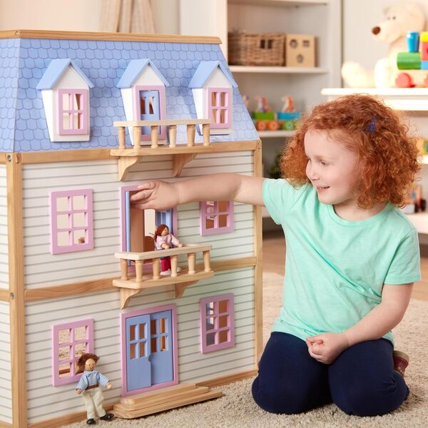 Casa delle Bambole in Legno Melissa & Doug a 3 Piani con 19 Mobili Dipinti a Mano