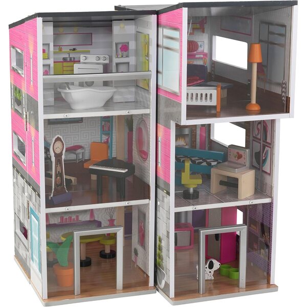 KidKraft Contemporaine Maisonette 3 Etagen mit 12 Zimmern und farbenfrohen Möbeln