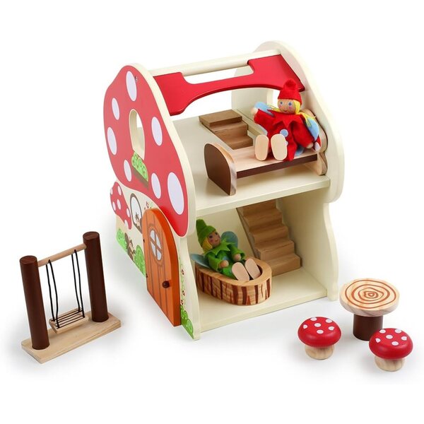 Casa delle bambole champignon in legno colorato per bambini dai 3 anni in su