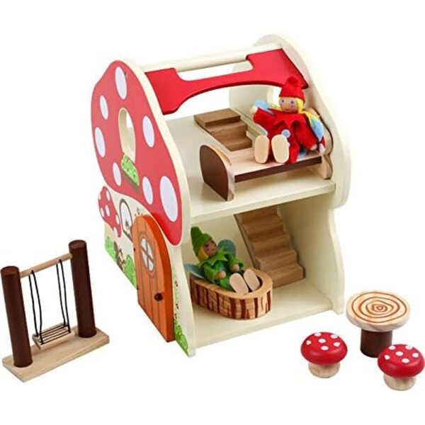 Casa delle bambole champignon in legno colorato per bambini dai 3 anni in su