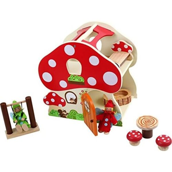 Casa delle bambole champignon in legno colorato per bambini dai 3 anni in su